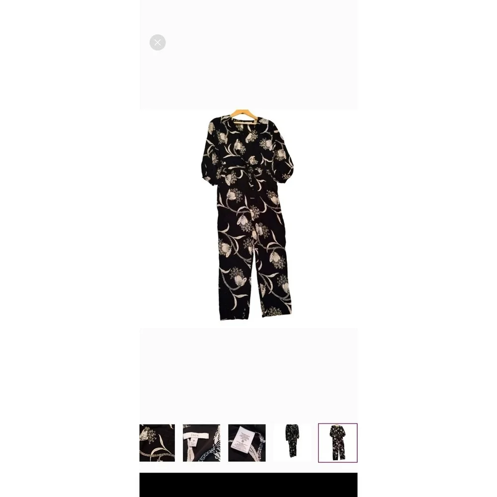Joie Shaila Floral Balloon‎ Sleeve Jumpsuit Black Silk Womens M Casual Formal